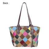 Royal Bagger Genuine Leather Tote Bag for Women, Large Capacity Color Stitching Plaid Shoulder Bags, Vintage Style 1893